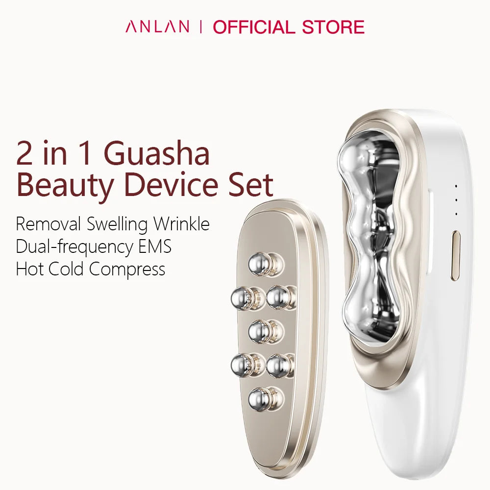 ANLAN 2 in 1 Guasha Beauty Device Set Facial Removal Swelling Wrinkle Dual-frequency EMS Skincare Hot Cold Body Guasha Massager